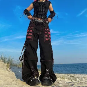 Women Y2k Pants Goth Punk Emo Baggy Bell Bottom Jeans Y2k Wide Leg Harajuku Grunge Pants Hip Hop Clothes