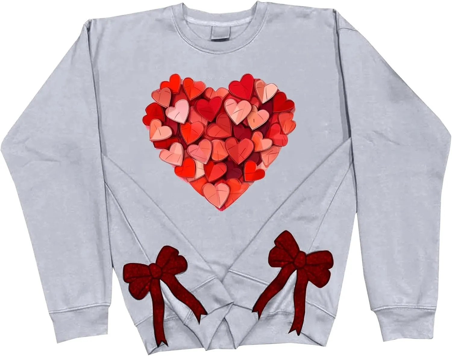 Womens 2025 Heart Printed Sweatshirt Side Bow Applique Trendy Blouses Holiday Outdoor Sports Casual Top