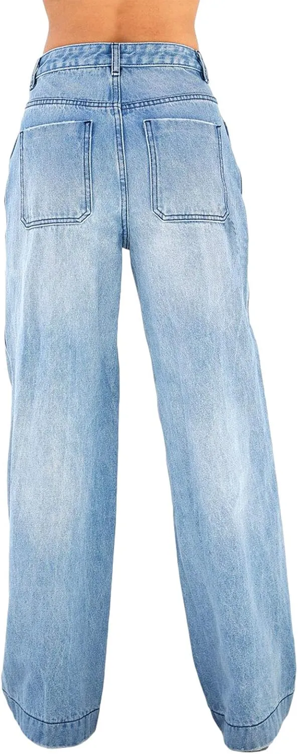 Women's Baggy Denim Pants High Waisted Y2K Wide Leg Oversized Plus Size Boyfriend Cargo Jeans Streetwear Trousers