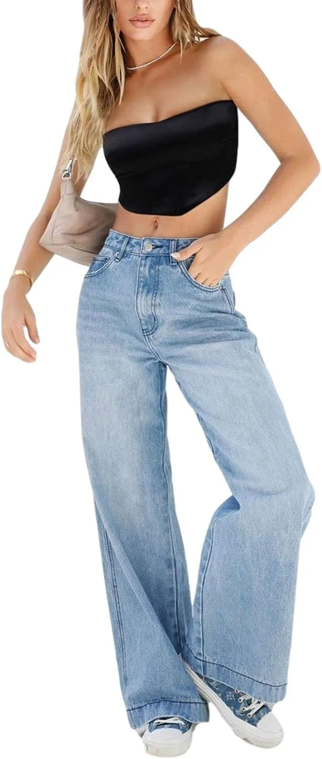 Women's Baggy Denim Pants High Waisted Y2K Wide Leg Oversized Plus Size Boyfriend Cargo Jeans Streetwear Trousers