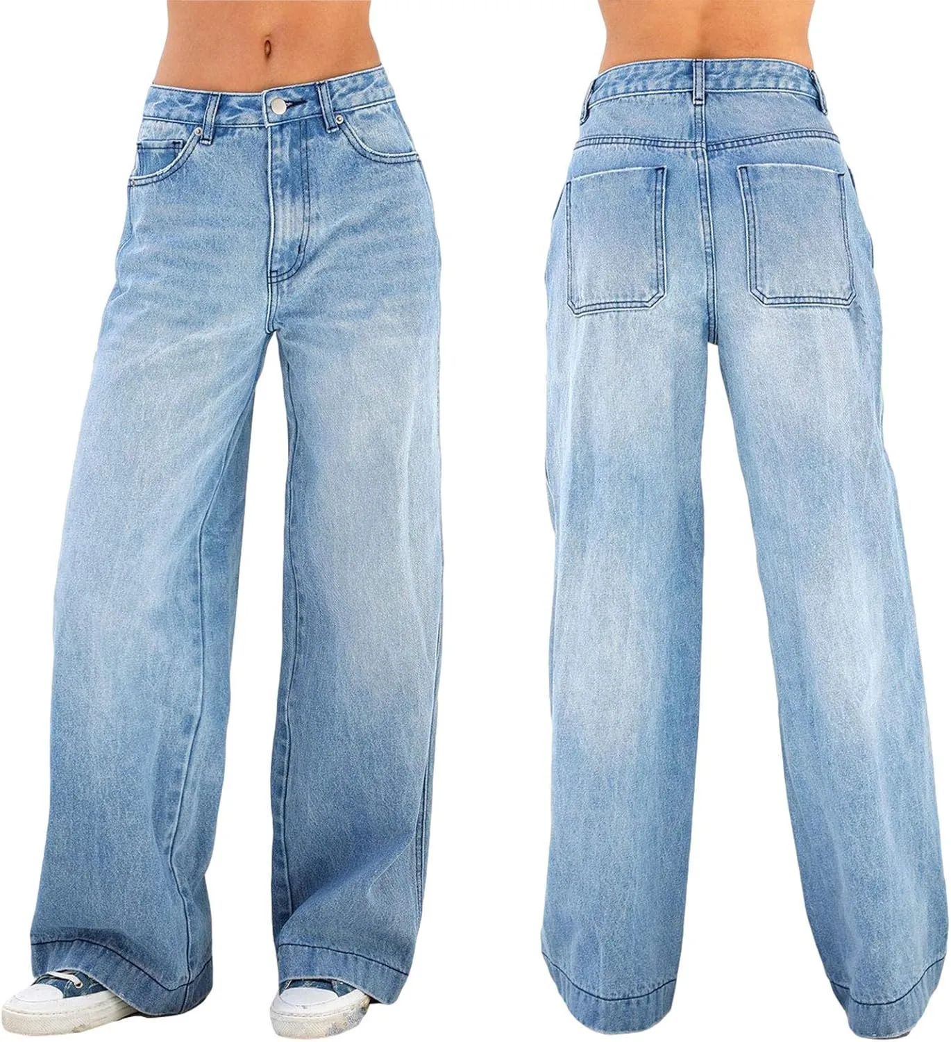 Women's Baggy Denim Pants High Waisted Y2K Wide Leg Oversized Plus Size Boyfriend Cargo Jeans Streetwear Trousers