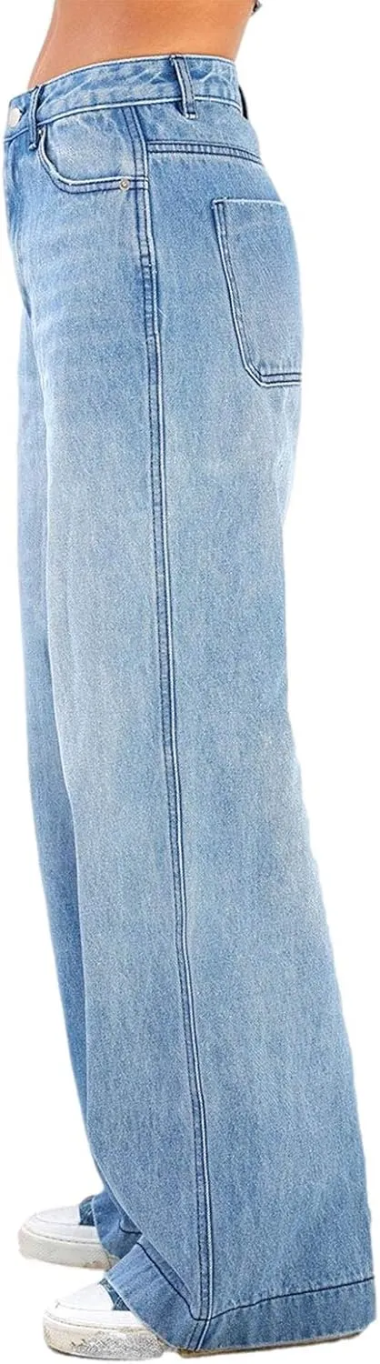 Women's Baggy Denim Pants High Waisted Y2K Wide Leg Oversized Plus Size Boyfriend Cargo Jeans Streetwear Trousers