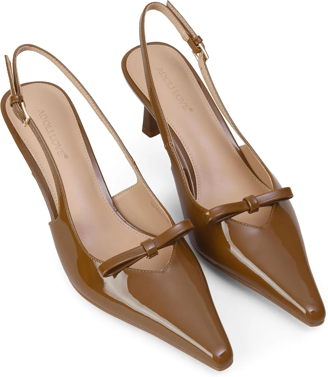Women's Bow Pumps 2.8 in Kitten Heels Closed Pointed Toe V-Cut Slingback Faux Patent Leather