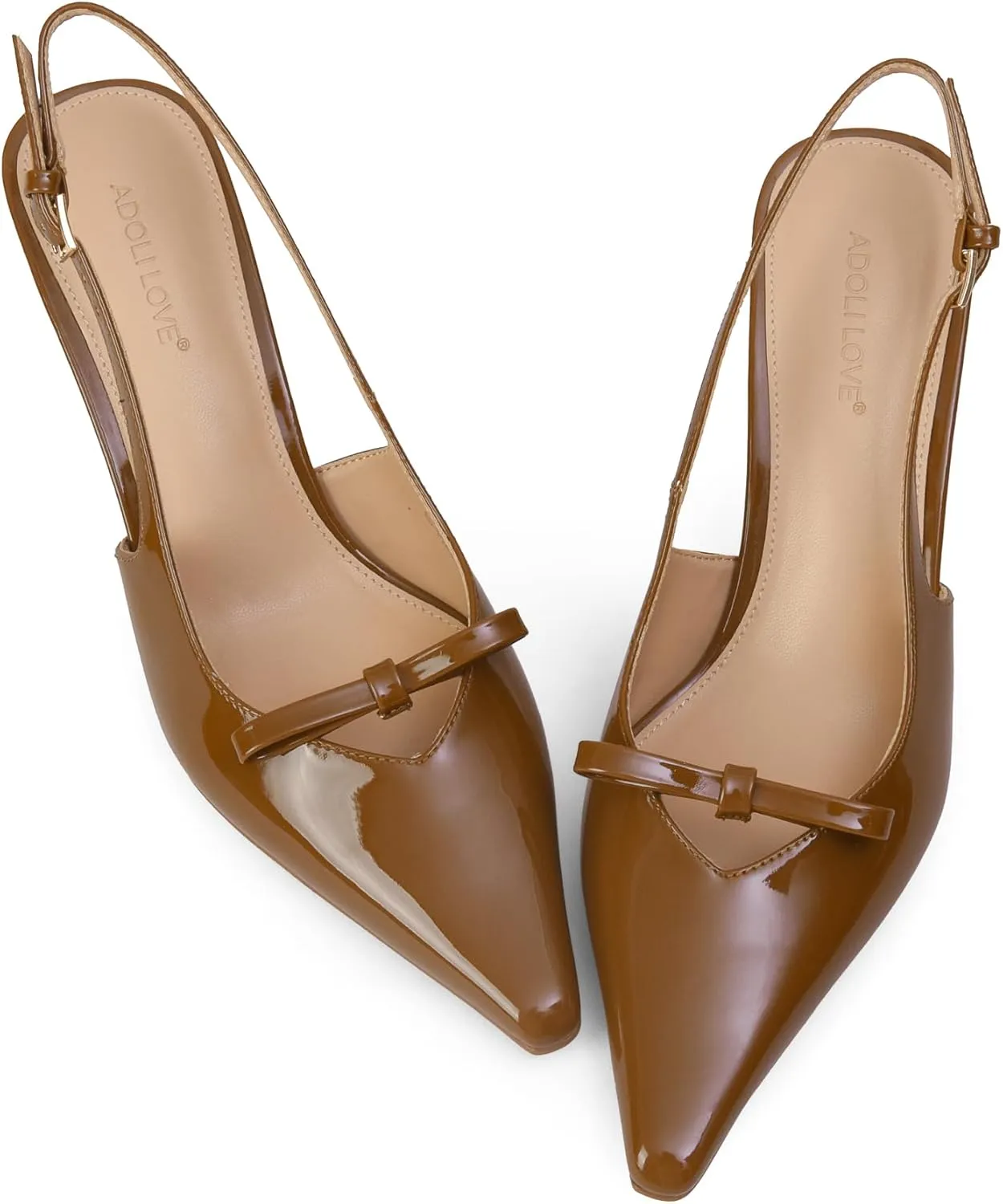Women's Bow Pumps 2.8 in Kitten Heels Closed Pointed Toe V-Cut Slingback Faux Patent Leather