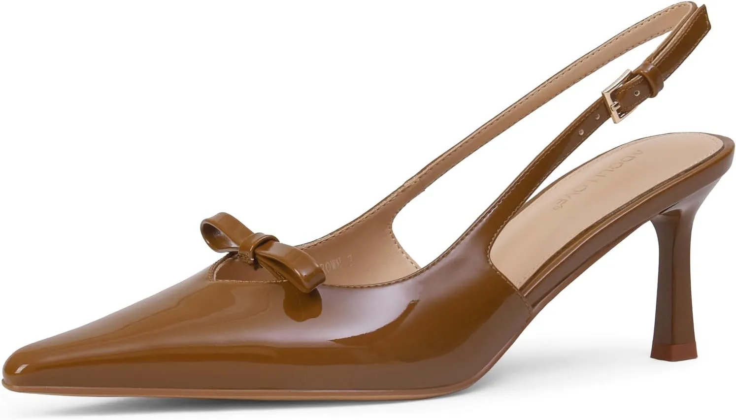 Women's Bow Pumps 2.8 in Kitten Heels Closed Pointed Toe V-Cut Slingback Faux Patent Leather
