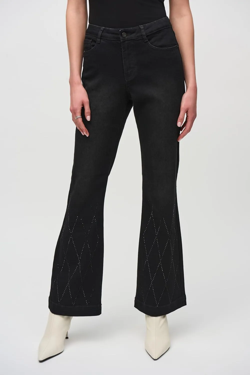Women's Classic Flared Denim Pants with Rhinestone Detail