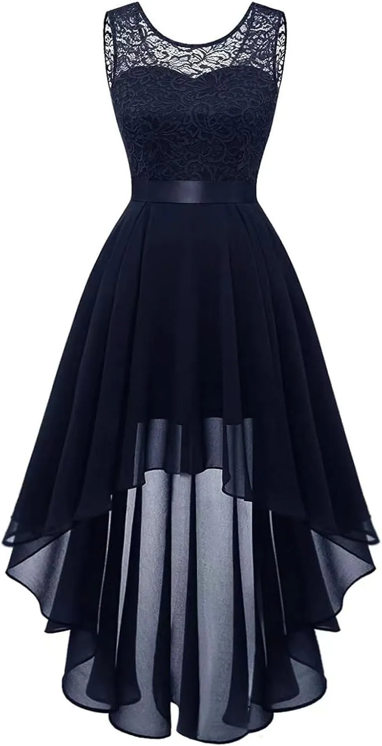 Women's Cocktail Dresses 2025 Trendy Elegant Lace Ruffle Hem Chiffon Dress Wedding Guest Evening Party Bridesmaid Dress