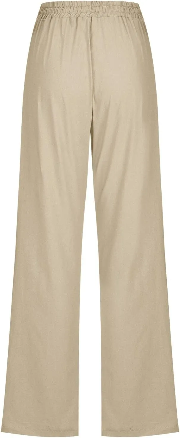 Women's Cotton Linen Summer Lightweigt Palazzo Pants Low Waist Baggy Stretchy Loose Fit Palazzo Pants Work Business