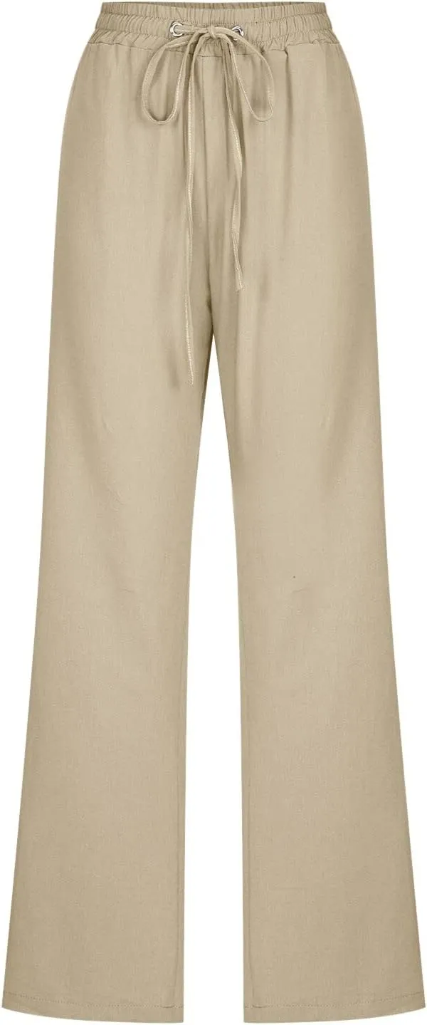 Women's Cotton Linen Summer Lightweigt Palazzo Pants Low Waist Baggy Stretchy Loose Fit Palazzo Pants Work Business