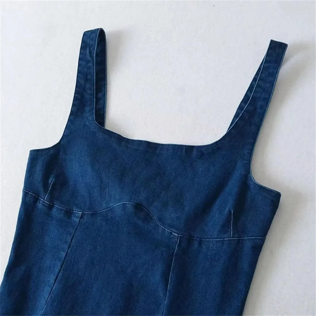 Women's Cowboy Bag Hip Tank Top Skirt Square Collar Zipper Decoration Product Casual Women's Wear