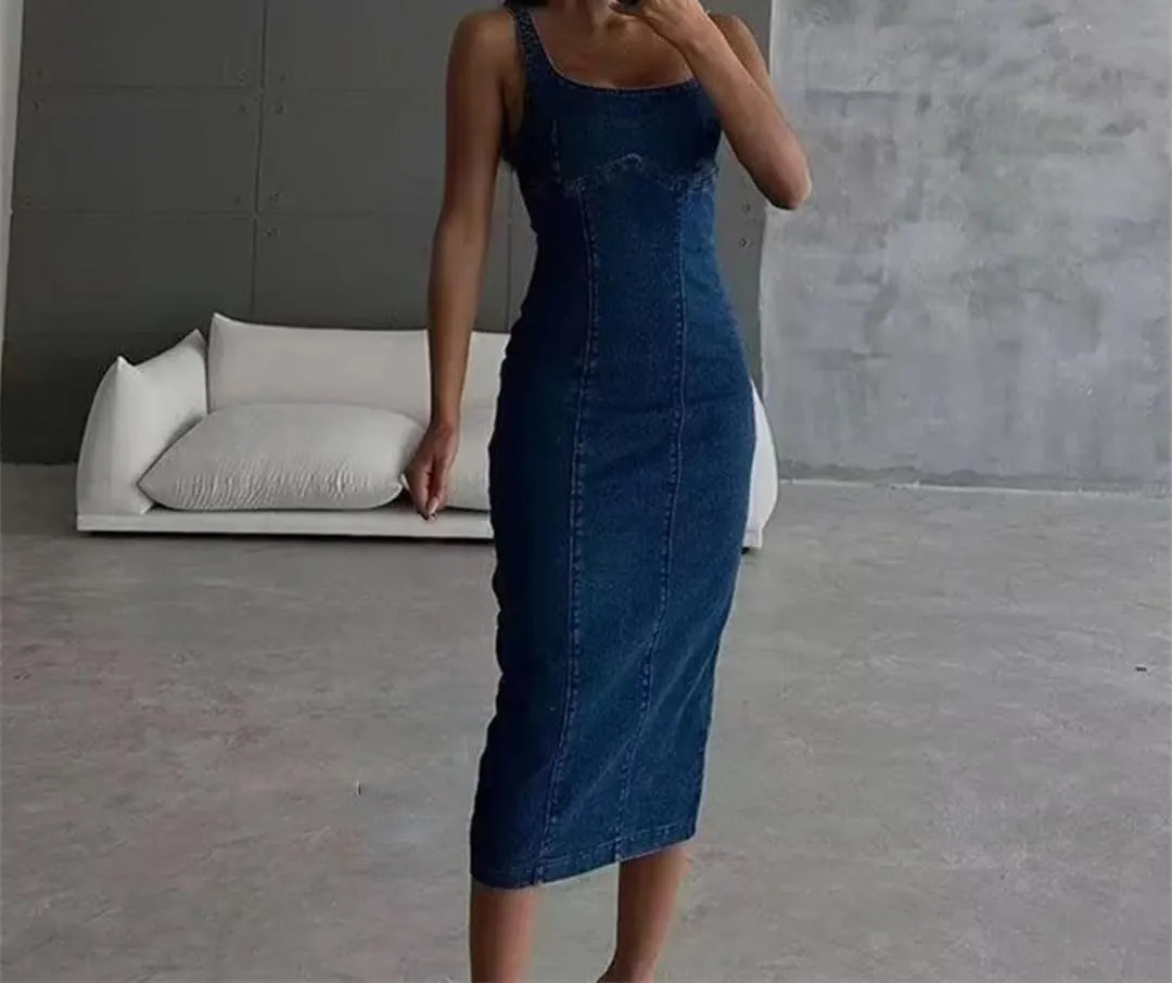 Women's Cowboy Bag Hip Tank Top Skirt Square Collar Zipper Decoration Product Casual Women's Wear