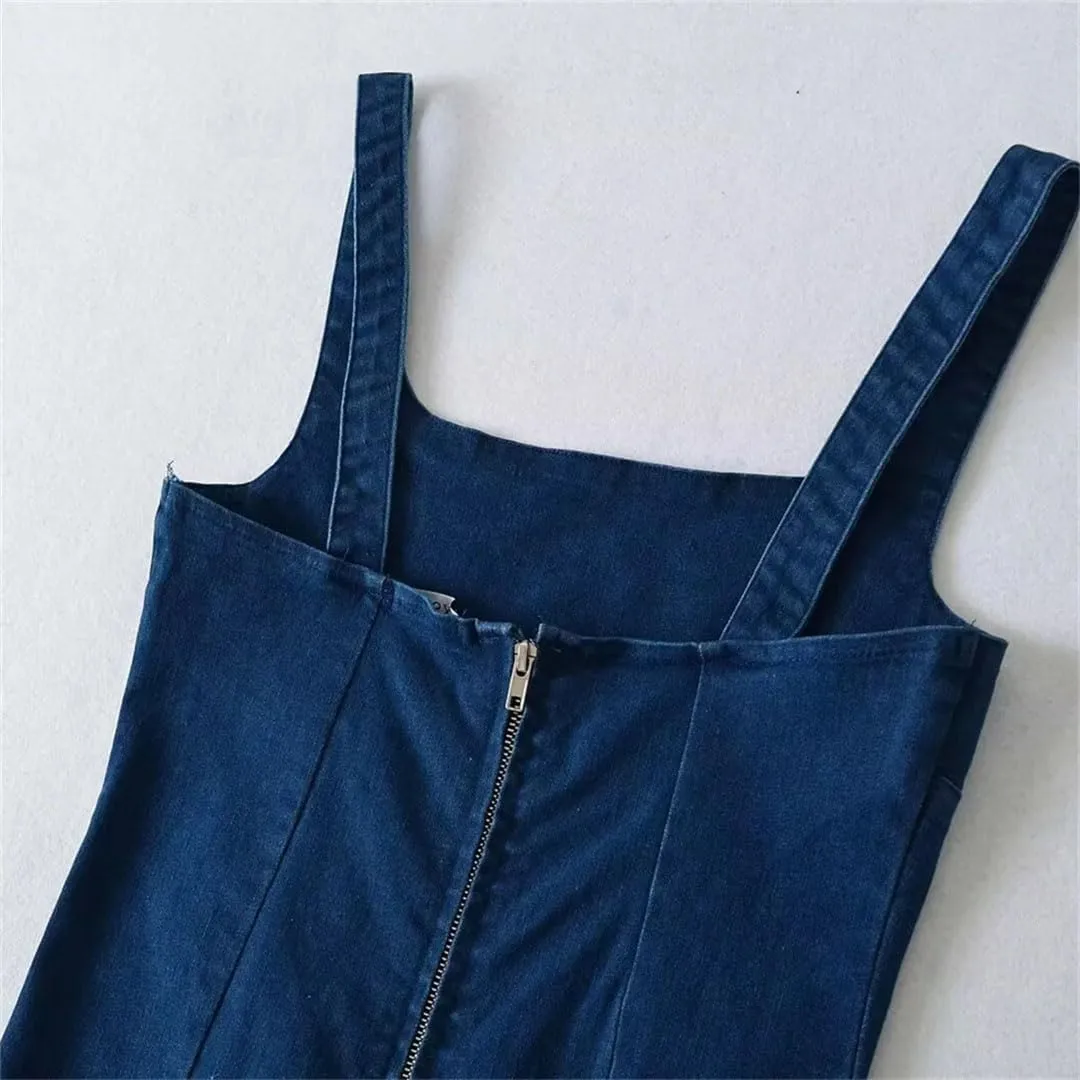 Women's Cowboy Bag Hip Tank Top Skirt Square Collar Zipper Decoration Product Casual Women's Wear