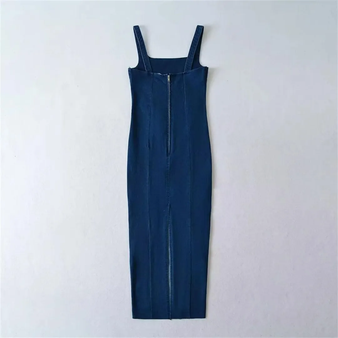 Women's Cowboy Bag Hip Tank Top Skirt Square Collar Zipper Decoration Product Casual Women's Wear