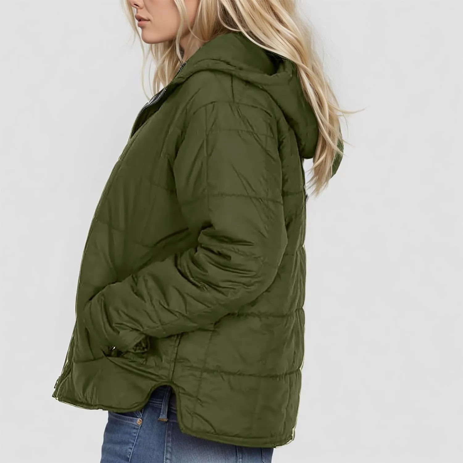 Womens Cropped Winter Coats Long Sleeve Zip Up Puffer Coat Warm Casual Lightweight Winter Jacket with Pockets