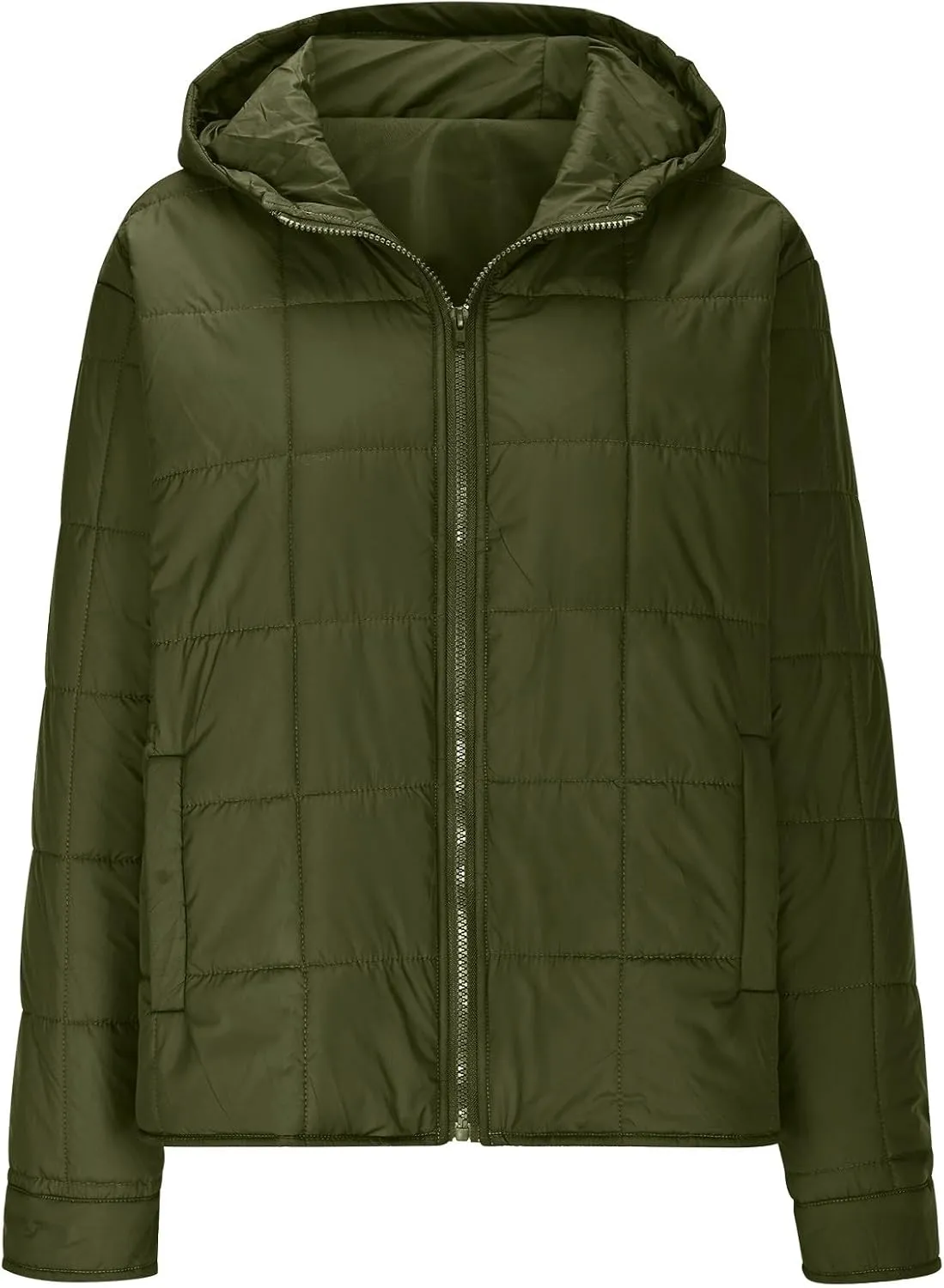 Womens Cropped Winter Coats Long Sleeve Zip Up Puffer Coat Warm Casual Lightweight Winter Jacket with Pockets