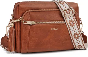 Women's Crossbody Bag Leather Shoulder Handbags with Wide Strap Small Anti-thief Purse