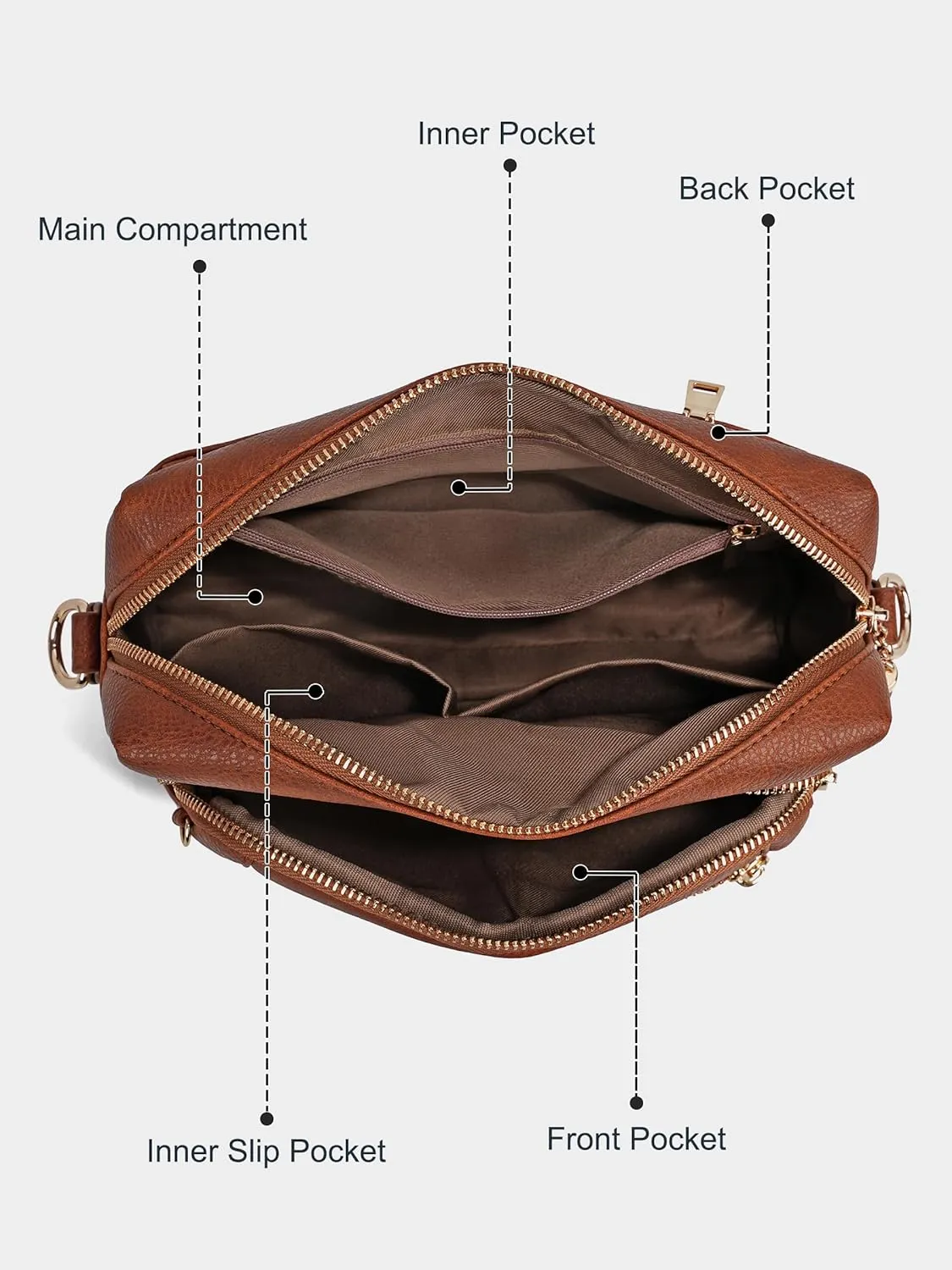 Women's Crossbody Bag Leather Shoulder Handbags with Wide Strap Small Anti-thief Purse