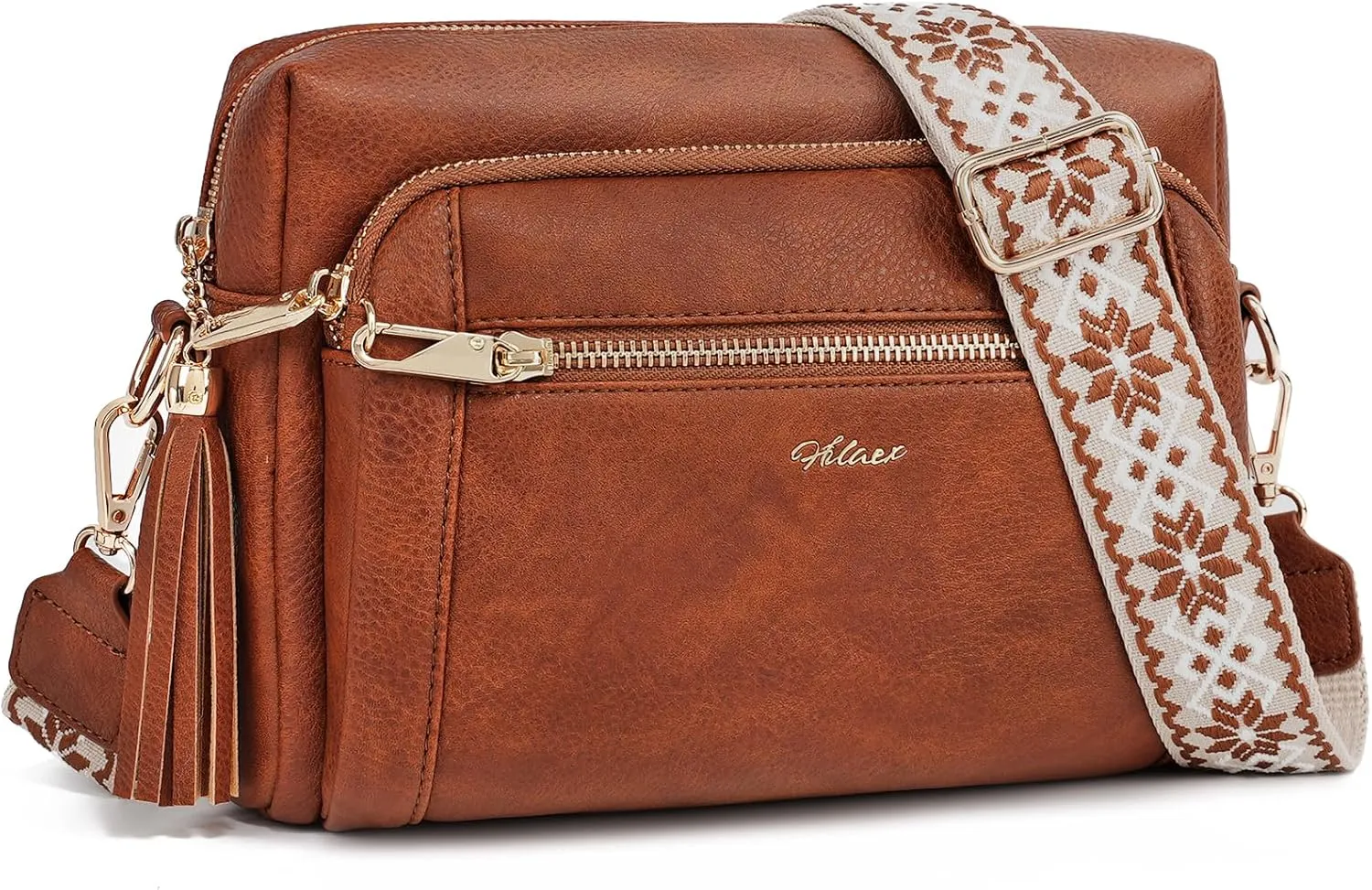 Women's Crossbody Bag Leather Shoulder Handbags with Wide Strap Small Anti-thief Purse
