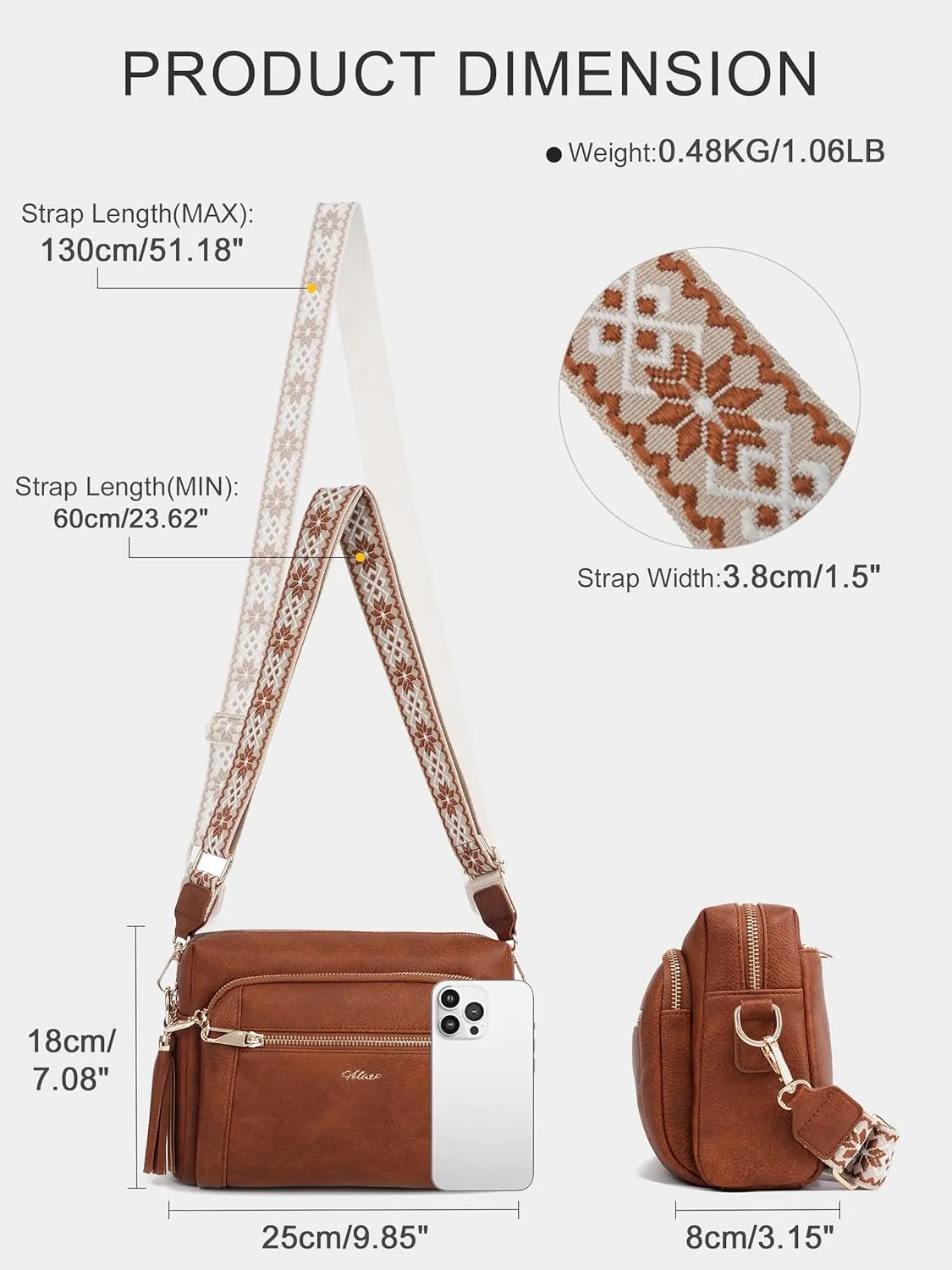 Women's Crossbody Bag Leather Shoulder Handbags with Wide Strap Small Anti-thief Purse