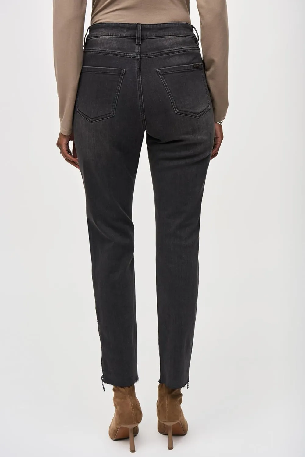 Women's Denim Pants with Rhinestones and Mesh Detail