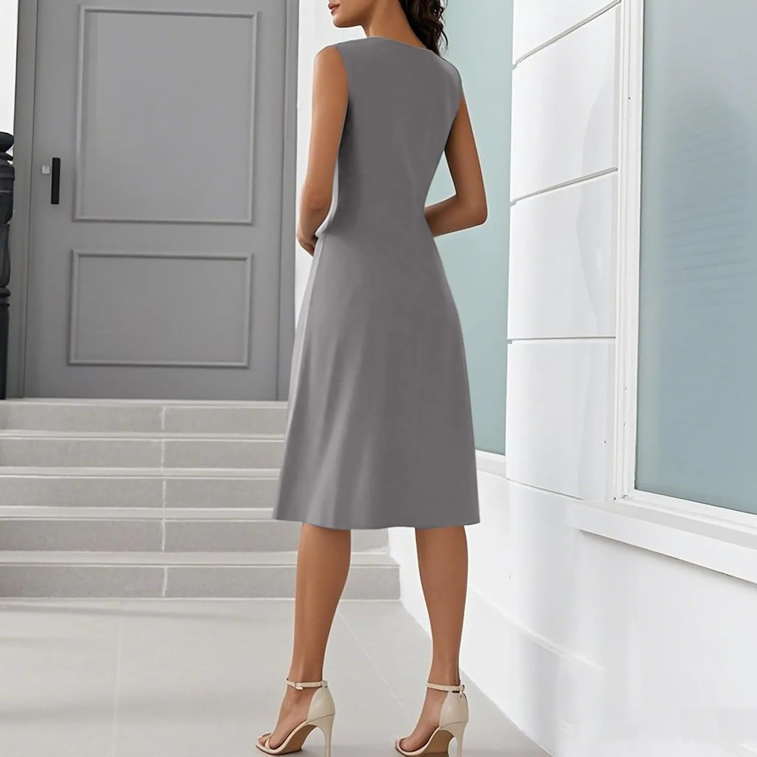 Women's Elegant Sleeveless Wrap Midi Casual Summer Dress with Button Detail for Parties,Work and Daily Wear