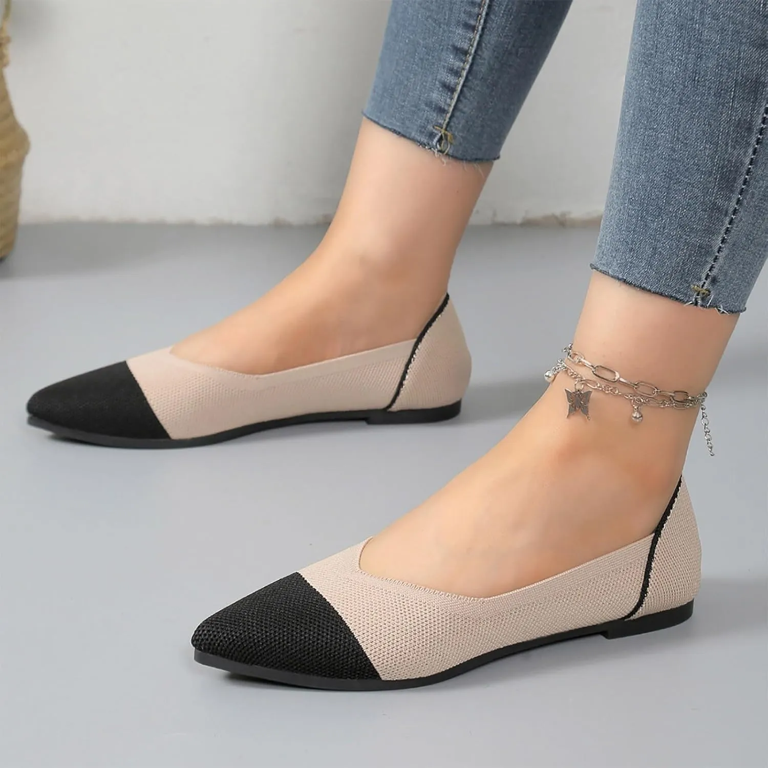 Women's Fashion Pointed Flat Casual Shoes Matching Color Comfortable Temperament Slip On Shoes Formal Attire for Men