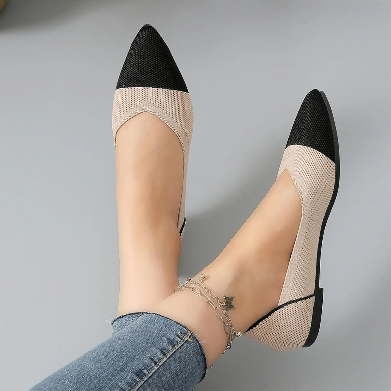 Women's Fashion Pointed Flat Casual Shoes Matching Color Comfortable Temperament Slip On Shoes Formal Attire for Men