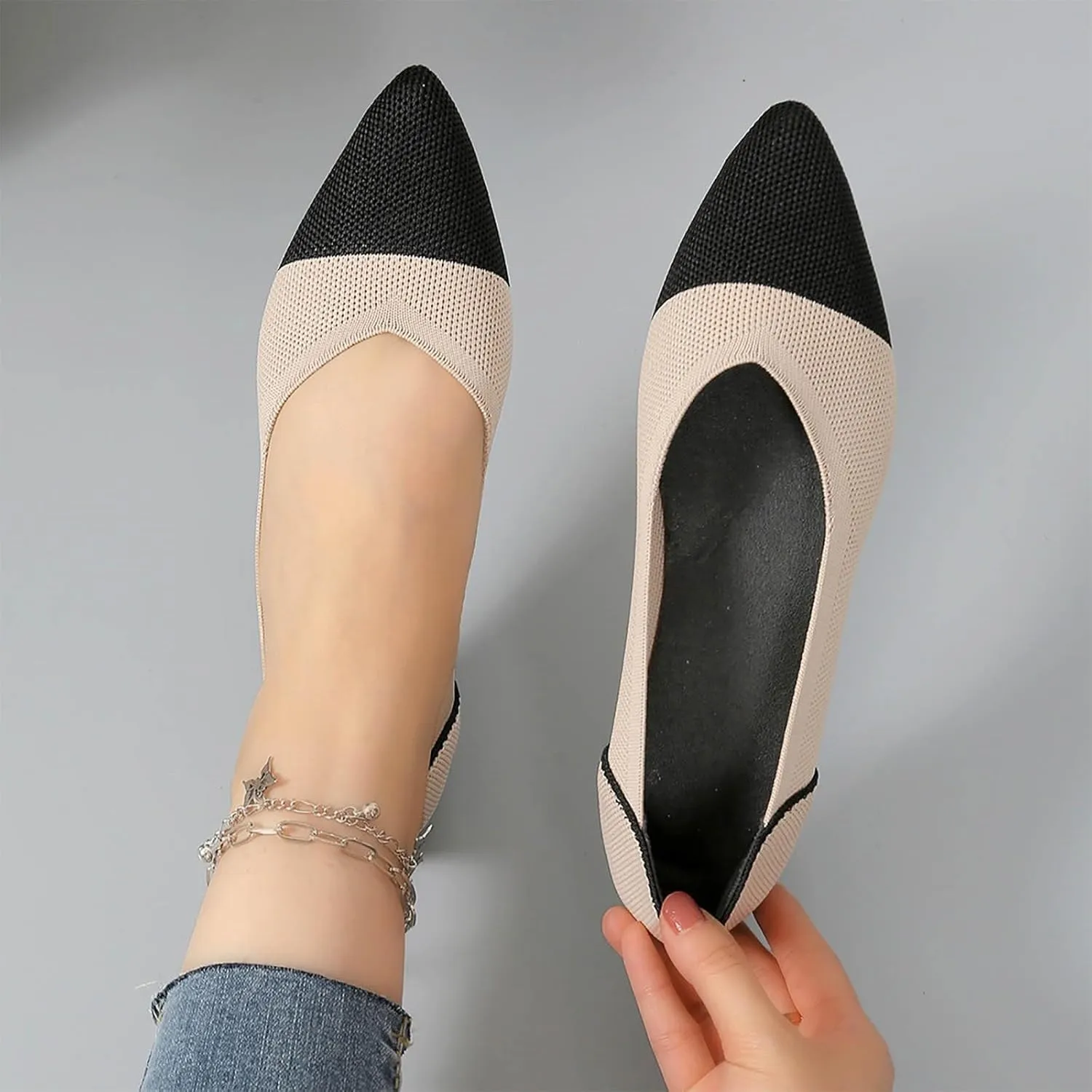 Women's Fashion Pointed Flat Casual Shoes Matching Color Comfortable Temperament Slip On Shoes Formal Attire for Men