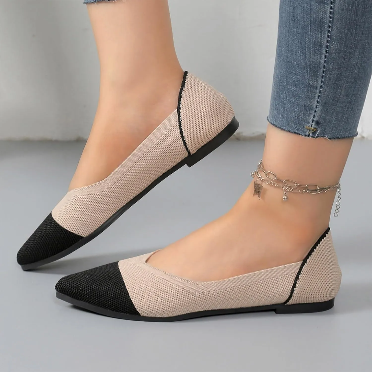 Women's Fashion Pointed Flat Casual Shoes Matching Color Comfortable Temperament Slip On Shoes Formal Attire for Men