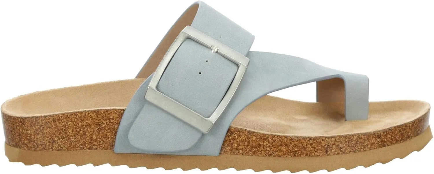 Women's Faux Leather Slip-On Single Band Toe Strap Cork Bed Sandal