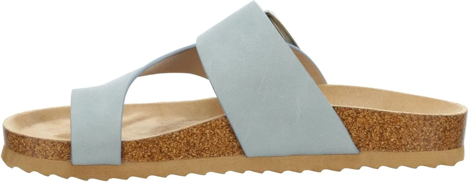 Women's Faux Leather Slip-On Single Band Toe Strap Cork Bed Sandal