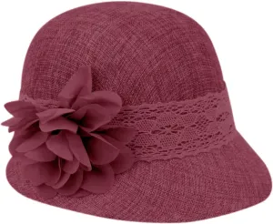 Women's Gatsby Linen Cloche Hat with Lace Band and Flower
