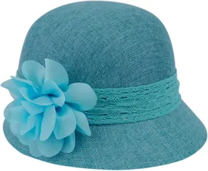 Women's Gatsby Linen Cloche Hat with Lace Band and Flower