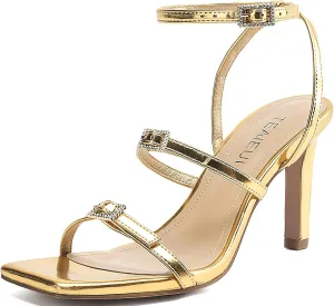Women's Heeled Sandals Strappy Heels for Women Square Toe Prom Shoes Stiletto Heels Dressy for Party Wedding