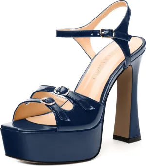Women's High Heel Platform Sandals - Open Square Toe, Adjustable Buckle Ankle Strap, Versatile Party/Wedding/Daily Shoes