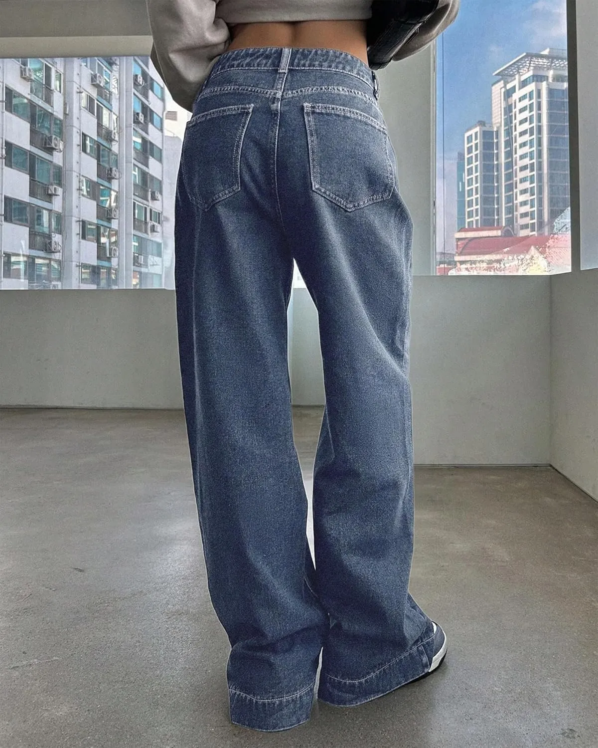 Women's High Waist Baggy Jeans 90s Grunge Boyfriend Wide Leg Denim | Y2K Vintage Loose Fit in Medium/Retro Dark Blue Wash