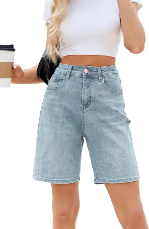 Women's High Waisted Stretchy Bermuda Denim Shorts - Trendy Casual Loose Fit