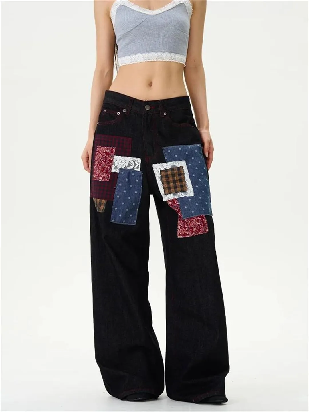 Women's Jeans Y2K Baggy Trouser Harajuku Streetwear Academy Wide Leg Jeans Pants