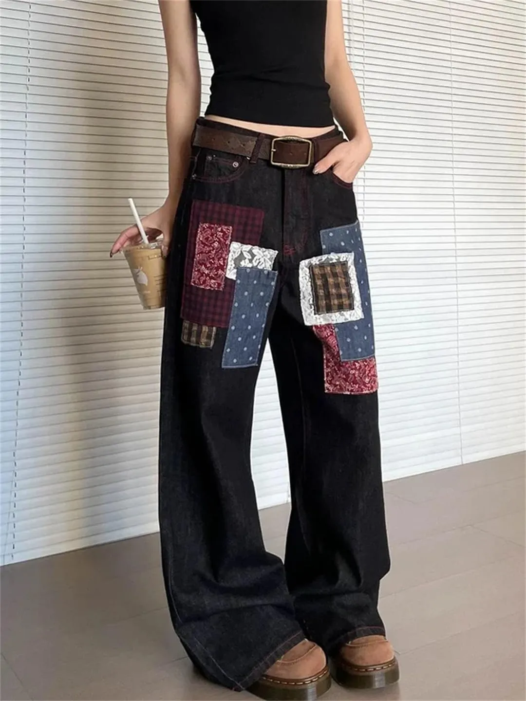 Women's Jeans Y2K Baggy Trouser Harajuku Streetwear Academy Wide Leg Jeans Pants