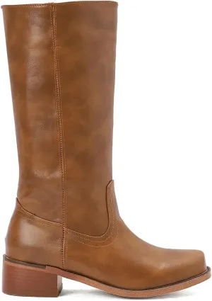 Women's Large Size Vintage Knee High Boots Faux Leather Square Toe Chunky Block Heel Long Boots Comfortable Low Heel Campus Western Cowboy Boots