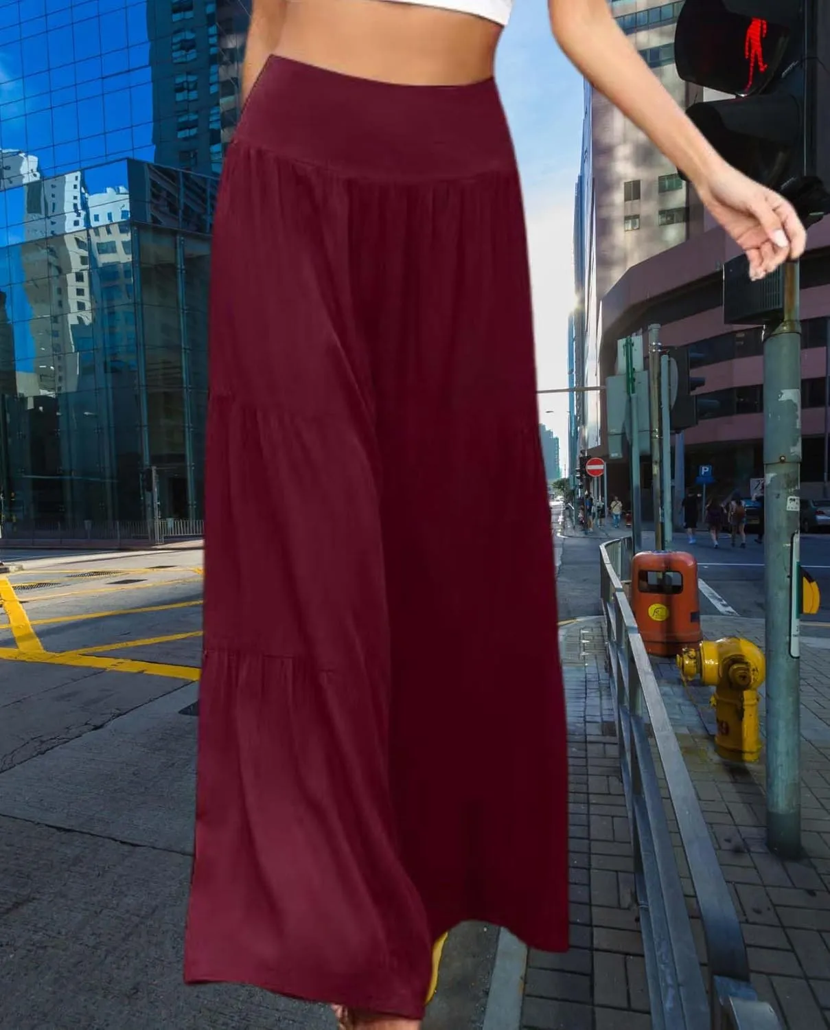 Womens Linen Pants 2025 Summer Cotton Wide Leg High Waisted Tiered Casual Solid Comfy Loose Flowy Beach Vacation Pant