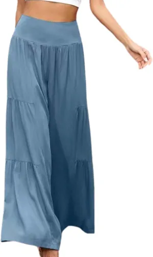 Womens Linen Pants 2025 Summer Cotton Wide Leg High Waisted Tiered Casual Solid Comfy Loose Flowy Beach Vacation Pant