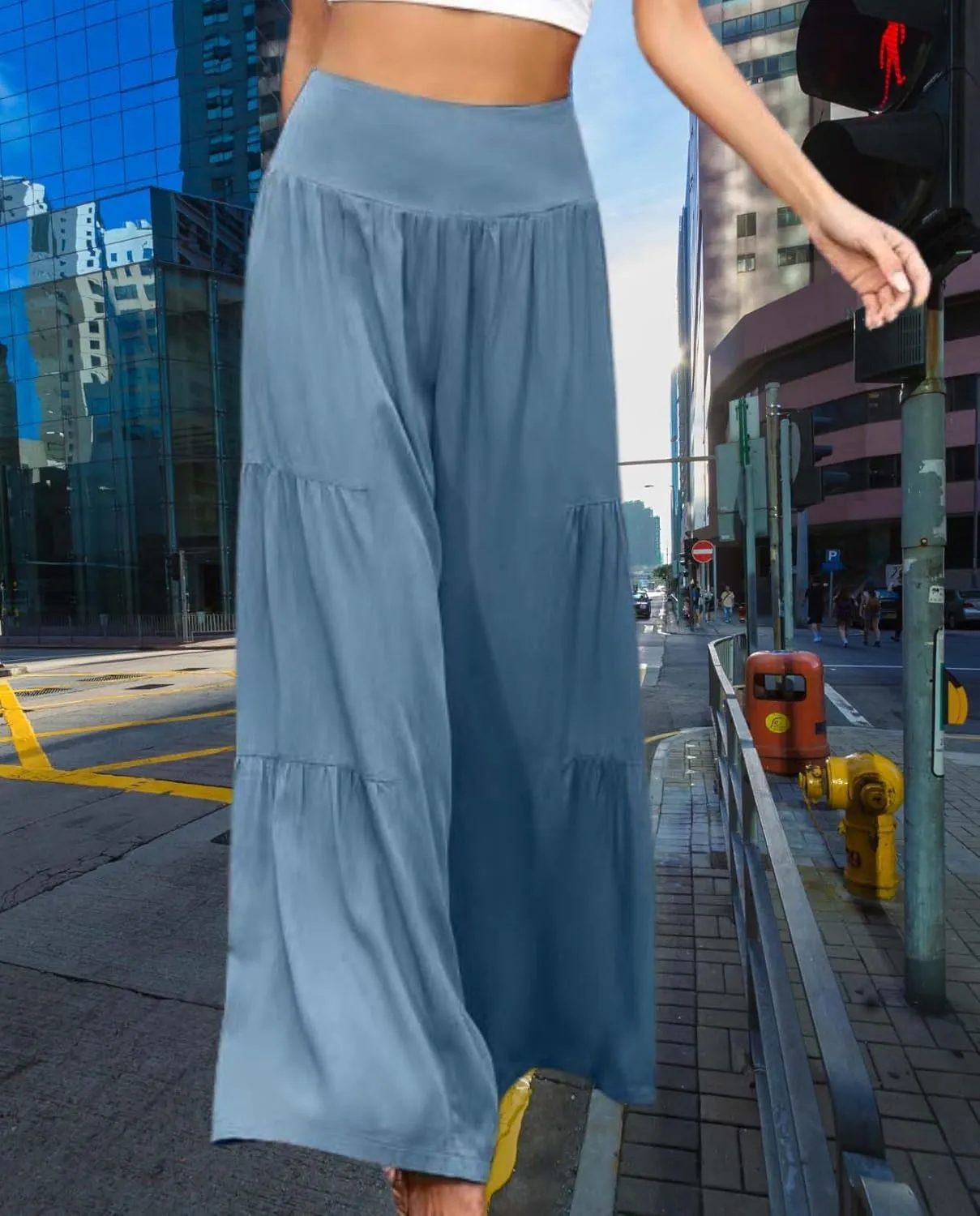 Womens Linen Pants 2025 Summer Cotton Wide Leg High Waisted Tiered Casual Solid Comfy Loose Flowy Beach Vacation Pant