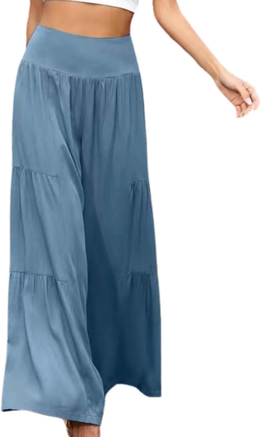 Womens Linen Pants 2025 Summer Cotton Wide Leg High Waisted Tiered Casual Solid Comfy Loose Flowy Beach Vacation Pant