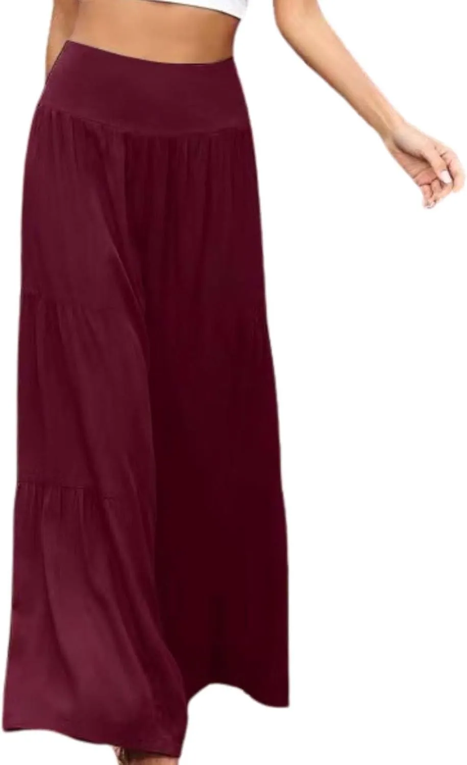 Womens Linen Pants 2025 Summer Cotton Wide Leg High Waisted Tiered Casual Solid Comfy Loose Flowy Beach Vacation Pant