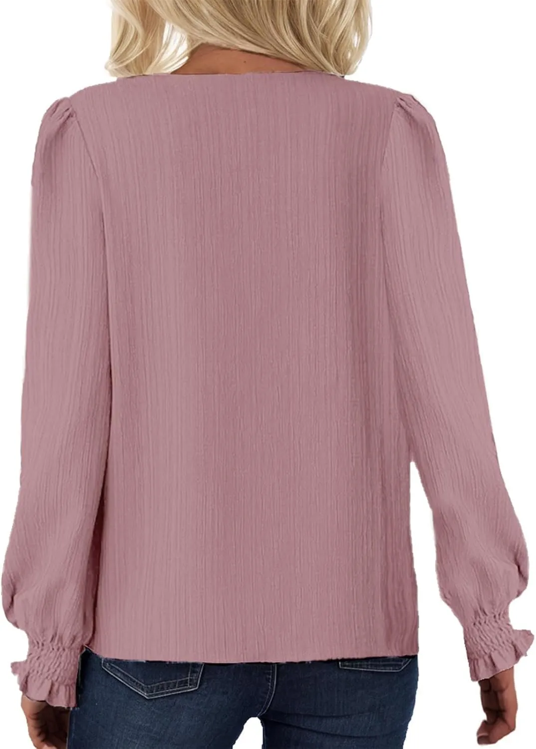 Womens Long Sleeve Tops Fall Fashion 2024 Casual v Neck Tunic Shirts Loose Puff Sleeve Elegant Ladies Blouses