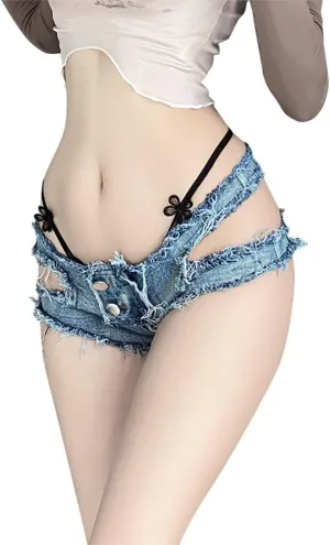 Women's Perforated hot Cosplay Seductive Denim Casual Versatile Shorts