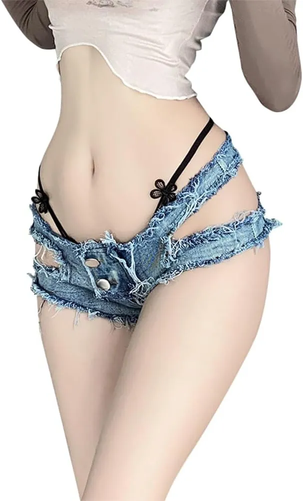Women's Perforated hot Cosplay Seductive Denim Casual Versatile Shorts