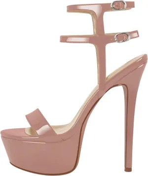 Women's Platform Stilettos Ankle Straps Buckles Round Toe Heels Sandals