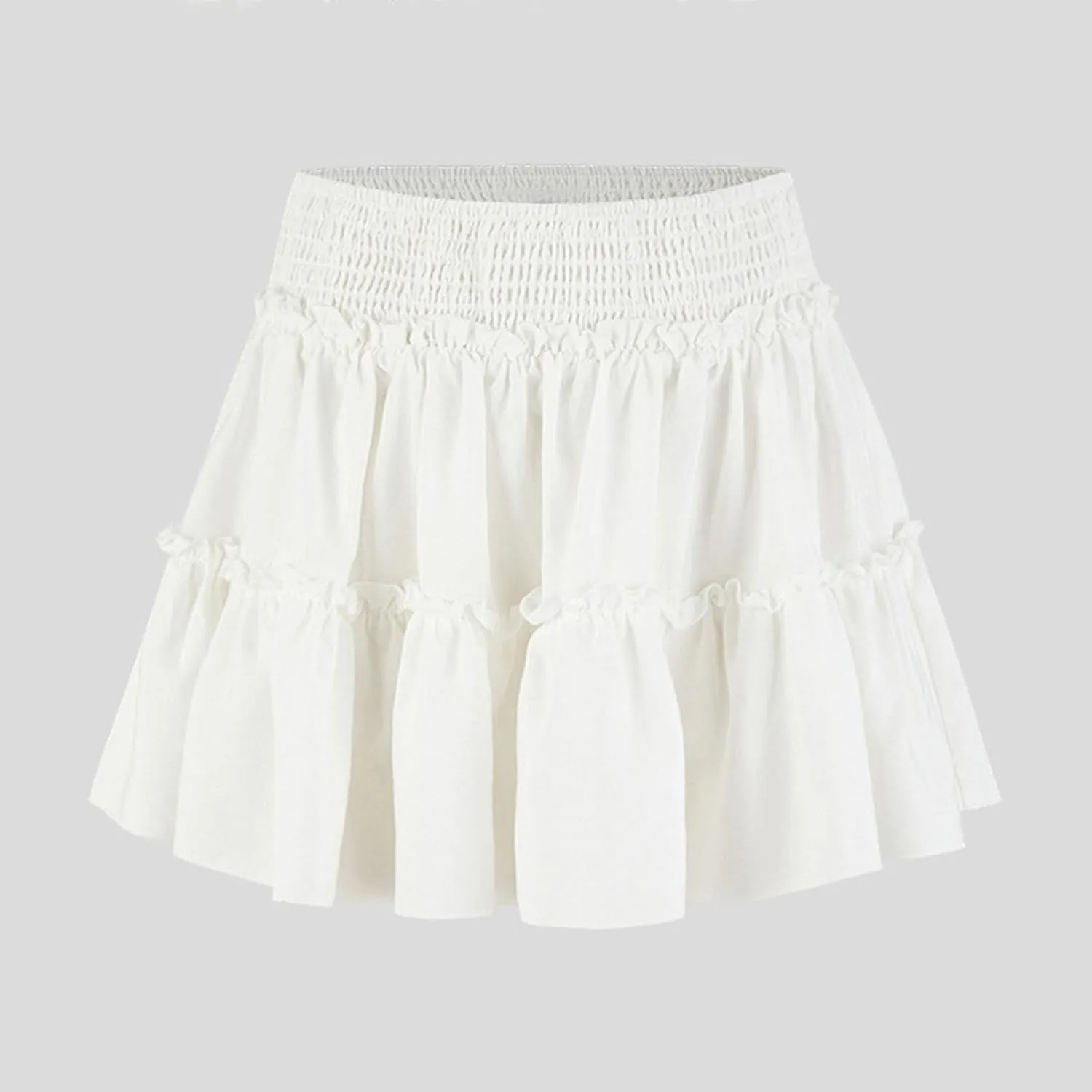 Women's Pleated Skater Skirt High Waisted Layered Ruffles Flared Mini Short Skirts Summer Beach Vacation Skirts